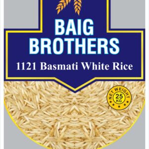Baig Brothers 1121 Basmati White Rice (25KG) | Premium Extra-Long Grain | Aromatic & Fluffy